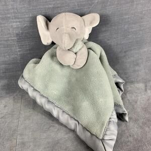 Carters Elephant Gray Plush Lovey Security Blanket 14” Satin Trim Blankie